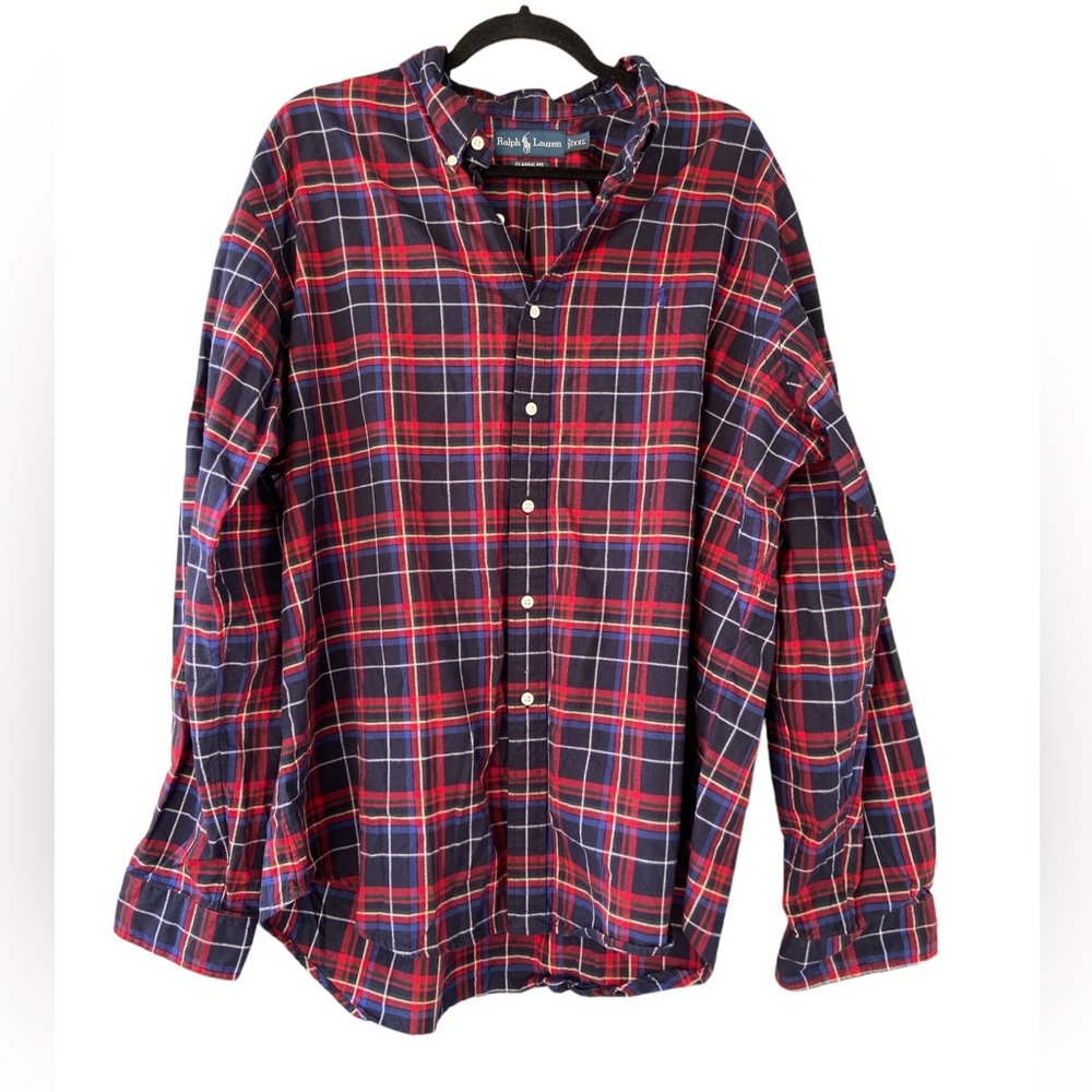 Ralph Lauren Mens Classic Fit Plaid Flannel Dress Button Down Shirt Size XXL
